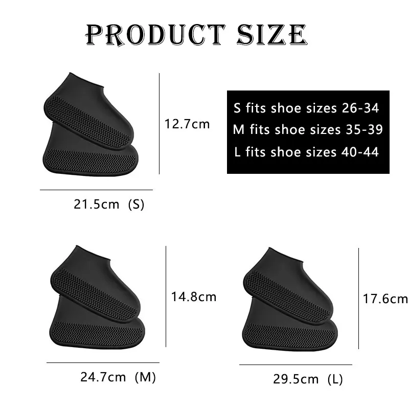Capas de sapatos de chuva impermeáveis reutilizáveis, Silicone Outdoor Boots Overshoes, Acessórios para sapatos de caminhada, 1 par