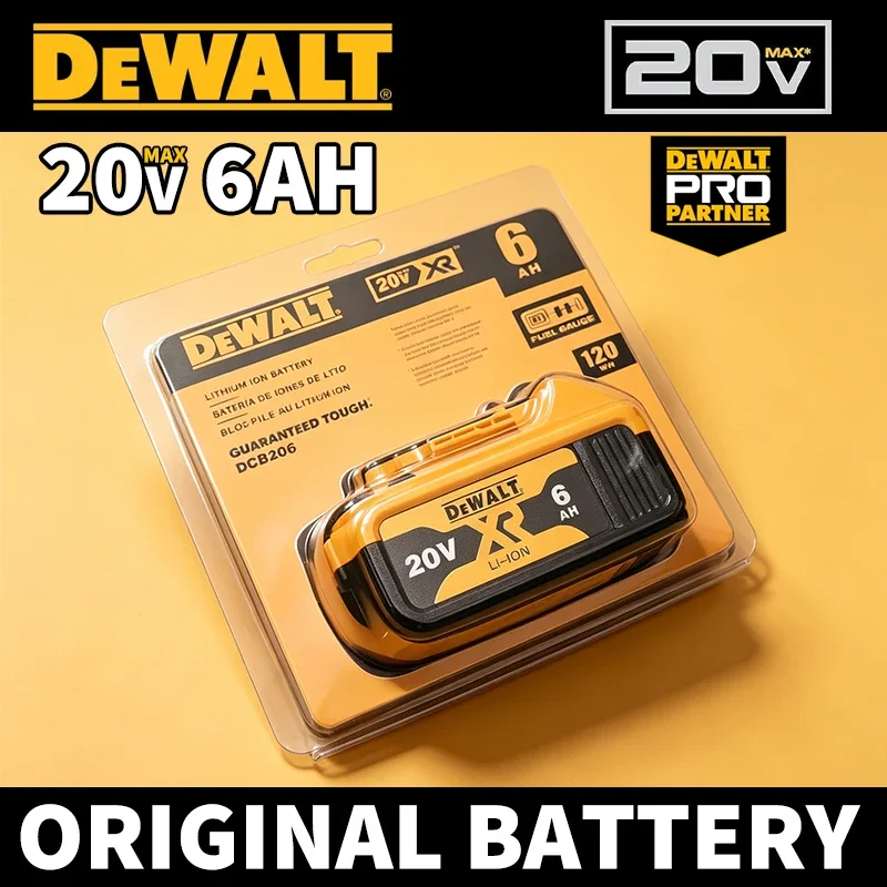 100% Oryginalne baterie DeWalt 20V 6000mAh Li-Ion do DCB206 DCB205 DCB204 DCB200, elektronarzędzia DeWalt, transport lotniczy