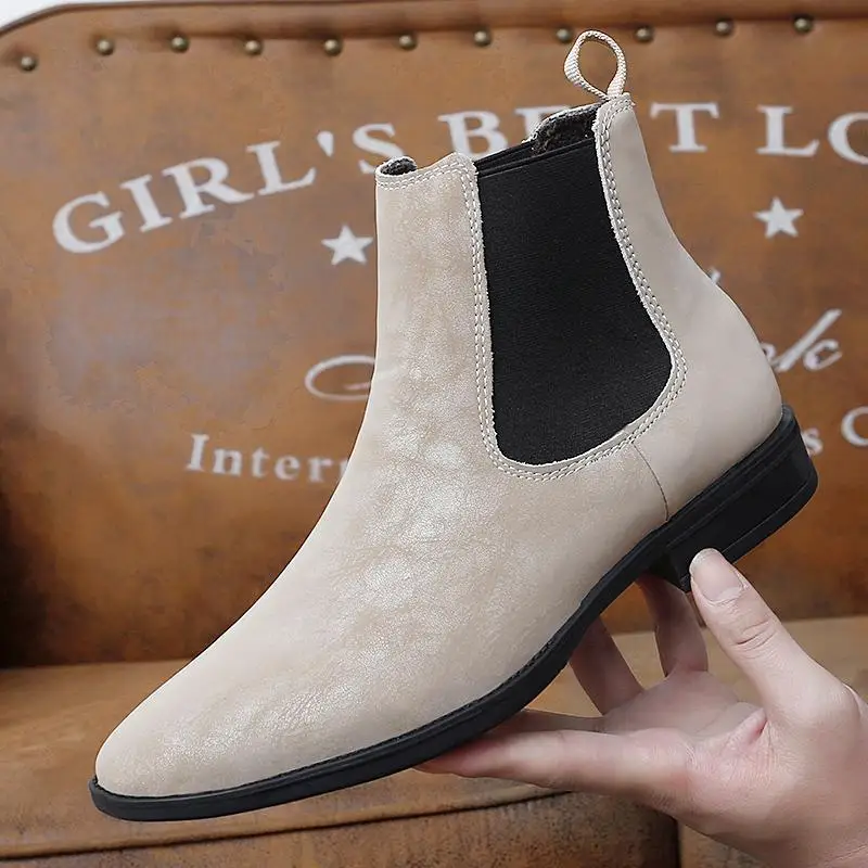 

Leather Chelsea Boots Men's Short Boots Soft Leather British Style Mid-Calf Boots Retro Youth Large Size 47 48 Pointed...