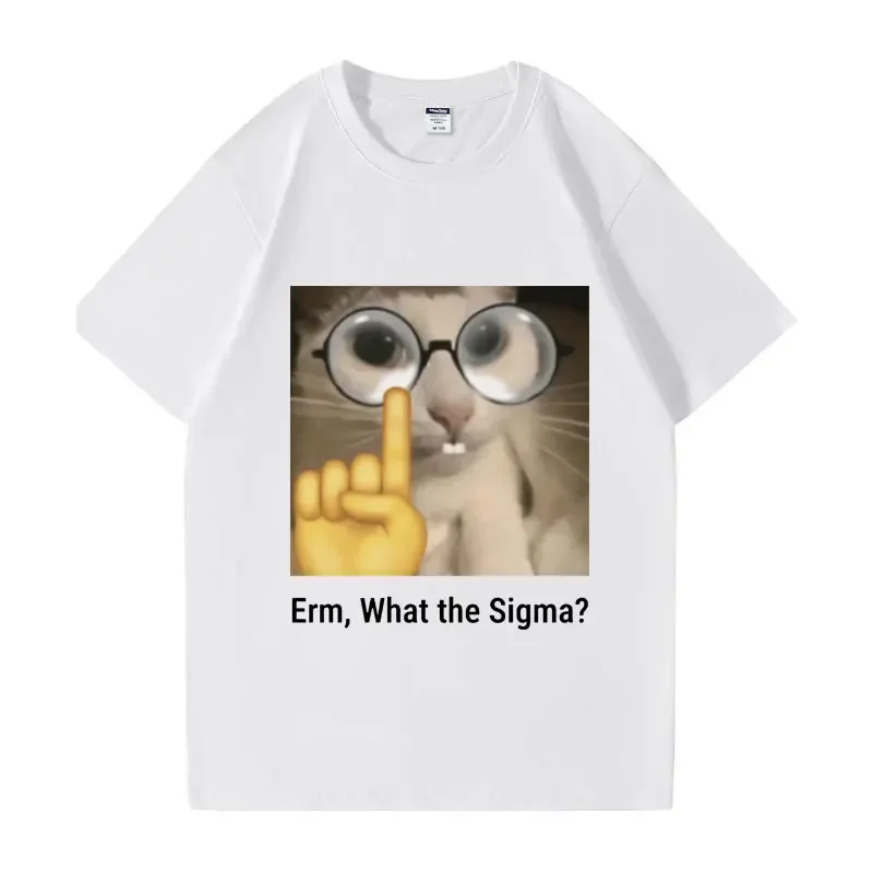 Erm, what Sigma? Funny Meme T-shirt For Men Women Silly Cat Humor Printed Fashion Tops  O-Neck