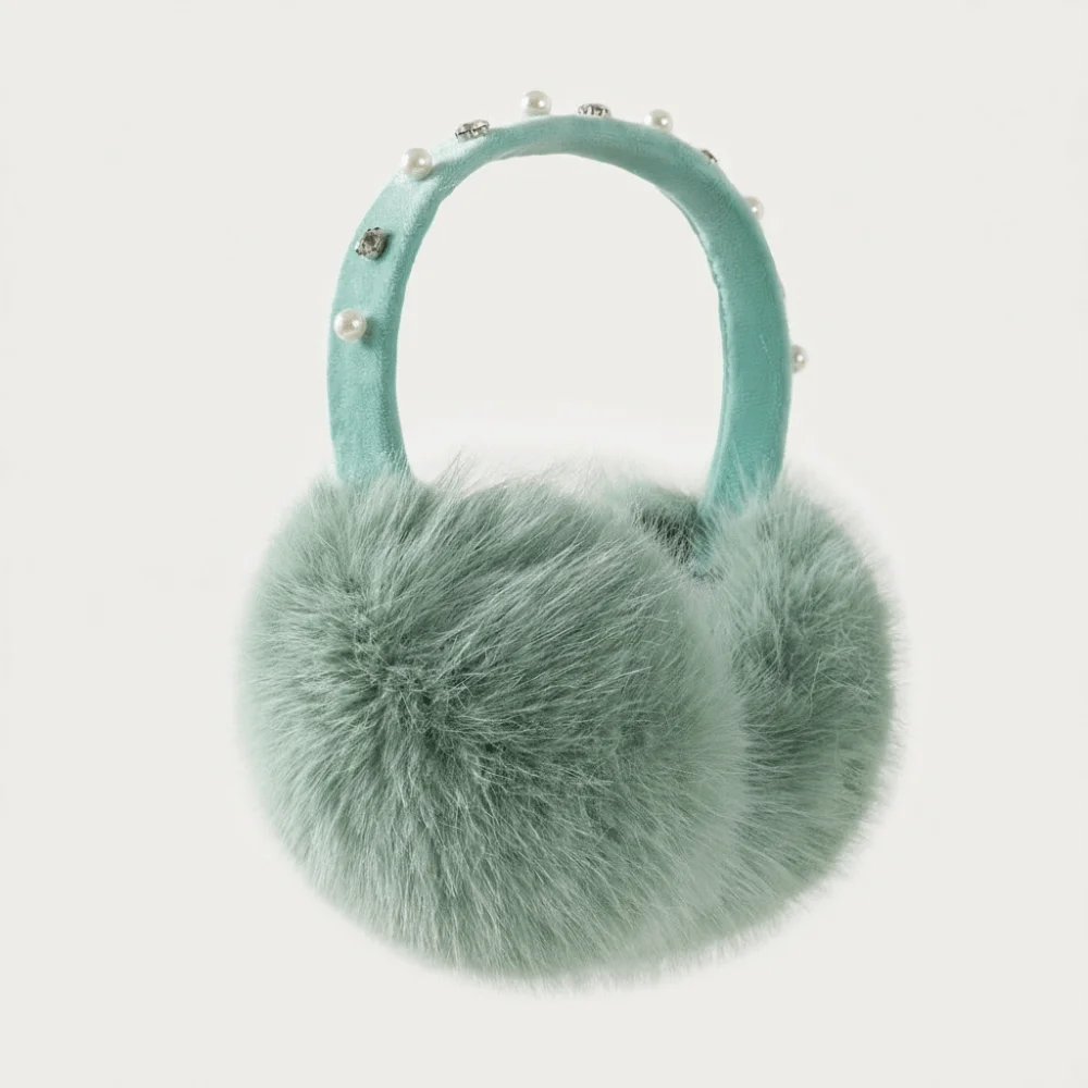 New Pearl Rhinestone Decor Faux Fur Earmuffs Soft Winter Ear Warmers Cold‑proof Fluffy Soft Fluffy Earmuffs Daily Wear