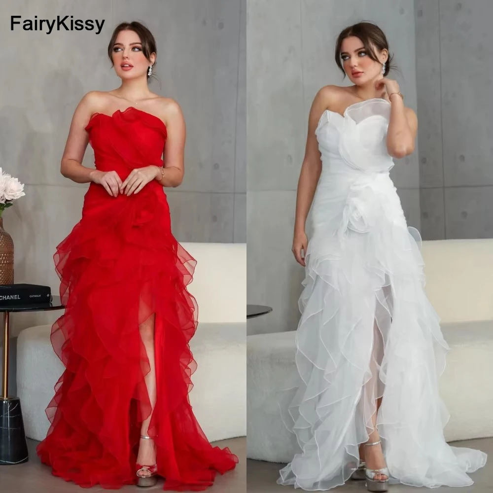 

FairyKissy Customized Organza Flower Draped Cocktail Prom Dress Sexy Strapless Bespoke A-line Occasion Party Evening Gown