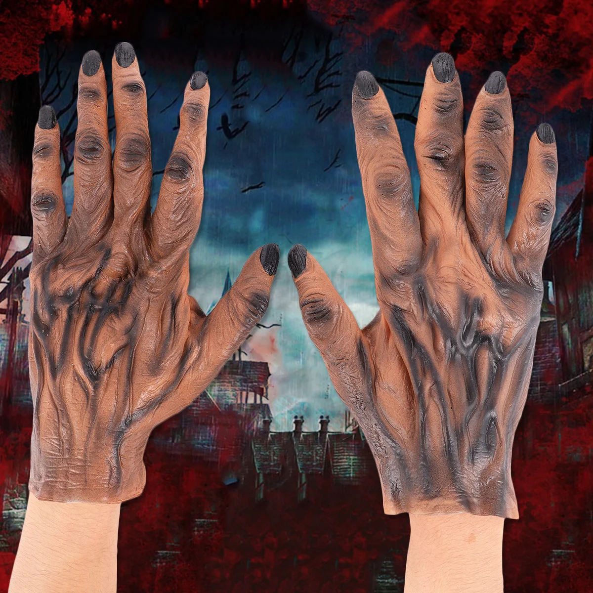 1 زوج قفازات بالذئب براون مخيف هالوين زي الدعائم الزخرفية قابلة لإعادة الاستخدام حفلة تنكرية المنزل بار مسكون سهلة #6