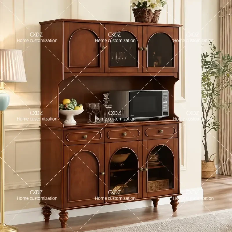American Retro Solid Wood Dining Side Cabinet High Wine Storage Cupboard Kitchen Tea Cabinet Display Shelf for Living Room