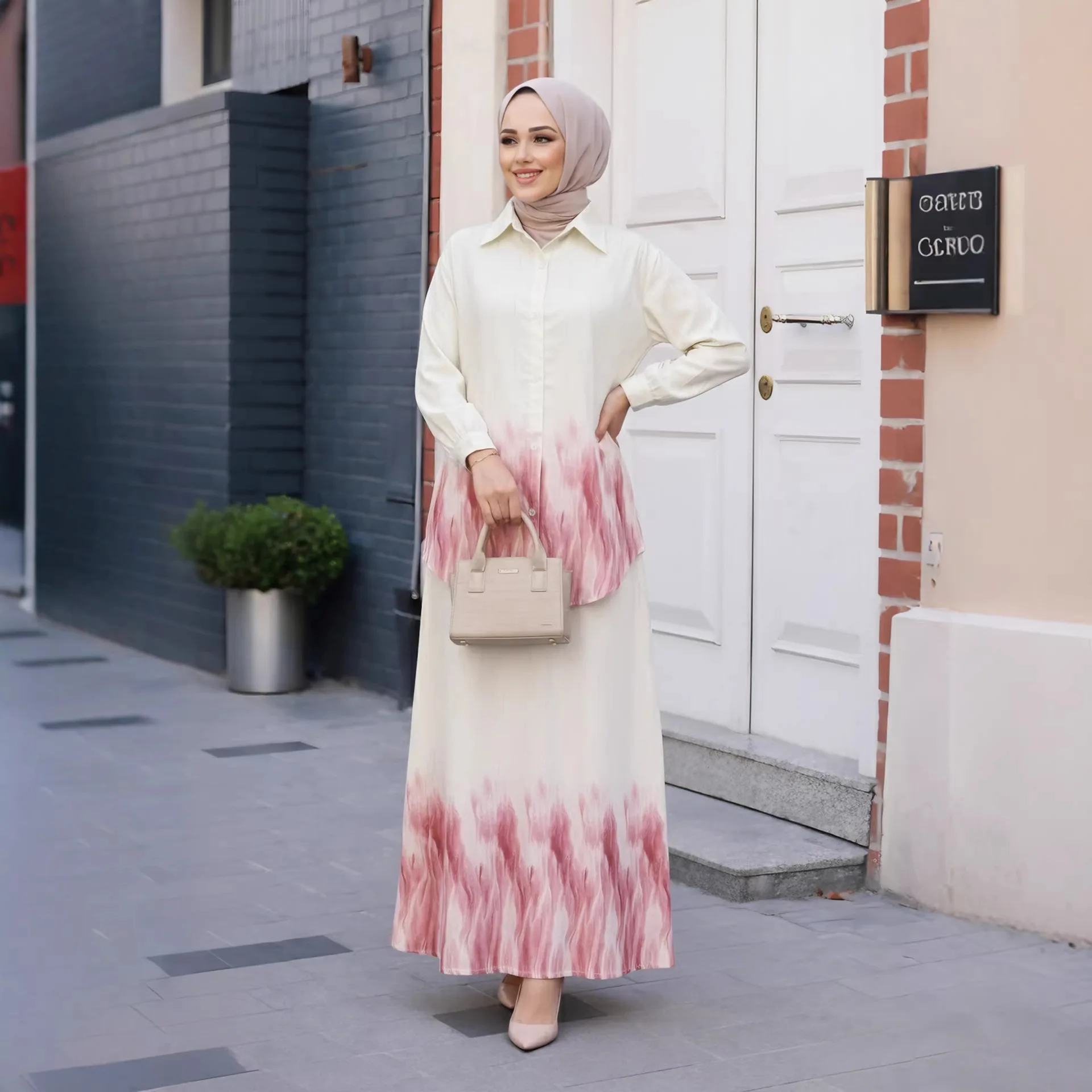 

Комплект из 2 предметов для женщин на Ид: блузка с бриллиантовыми пуговицами и длинная юбка, мусульманский наряд, джалабия, Рамадан, Дубай, мусульманские комплекты, арабский длинный наряд 2026