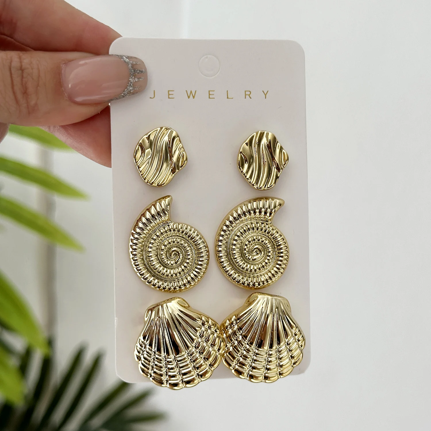 3 Pairs Gold Starfish Shell Stud Earrings for Women