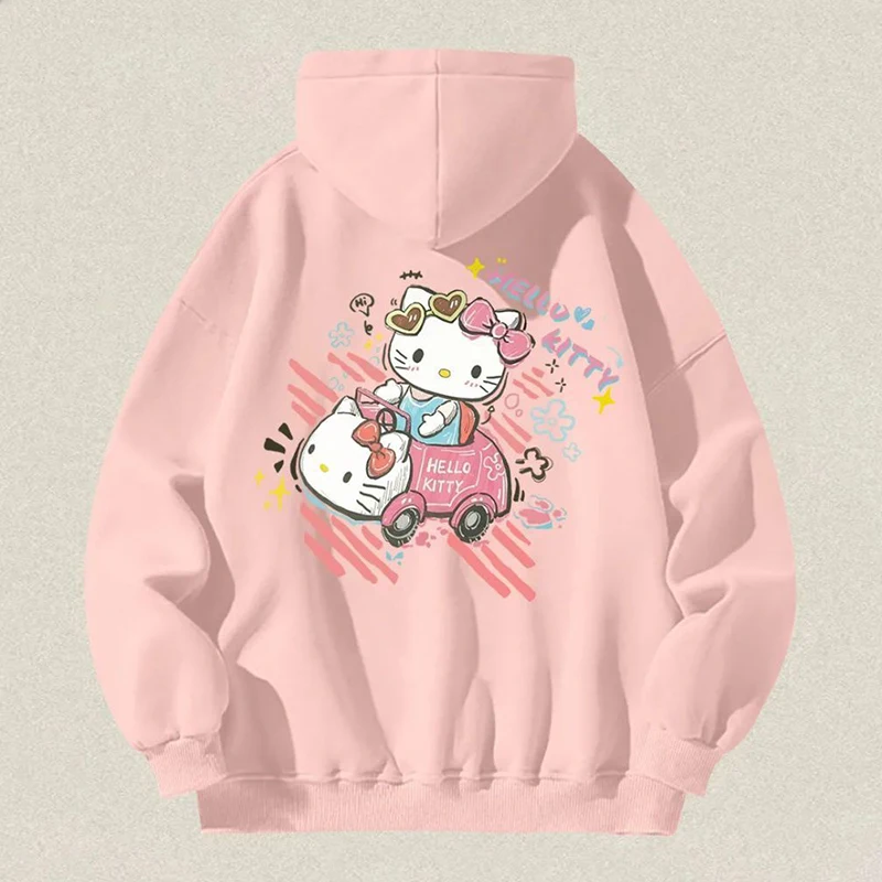 Sanrio Kawaii Hello Kitty Hoodie Anime Cute Girls New Fashion Versatile Cartoon Graffiti Loose Slimming Couple Hooded Sweatshirt