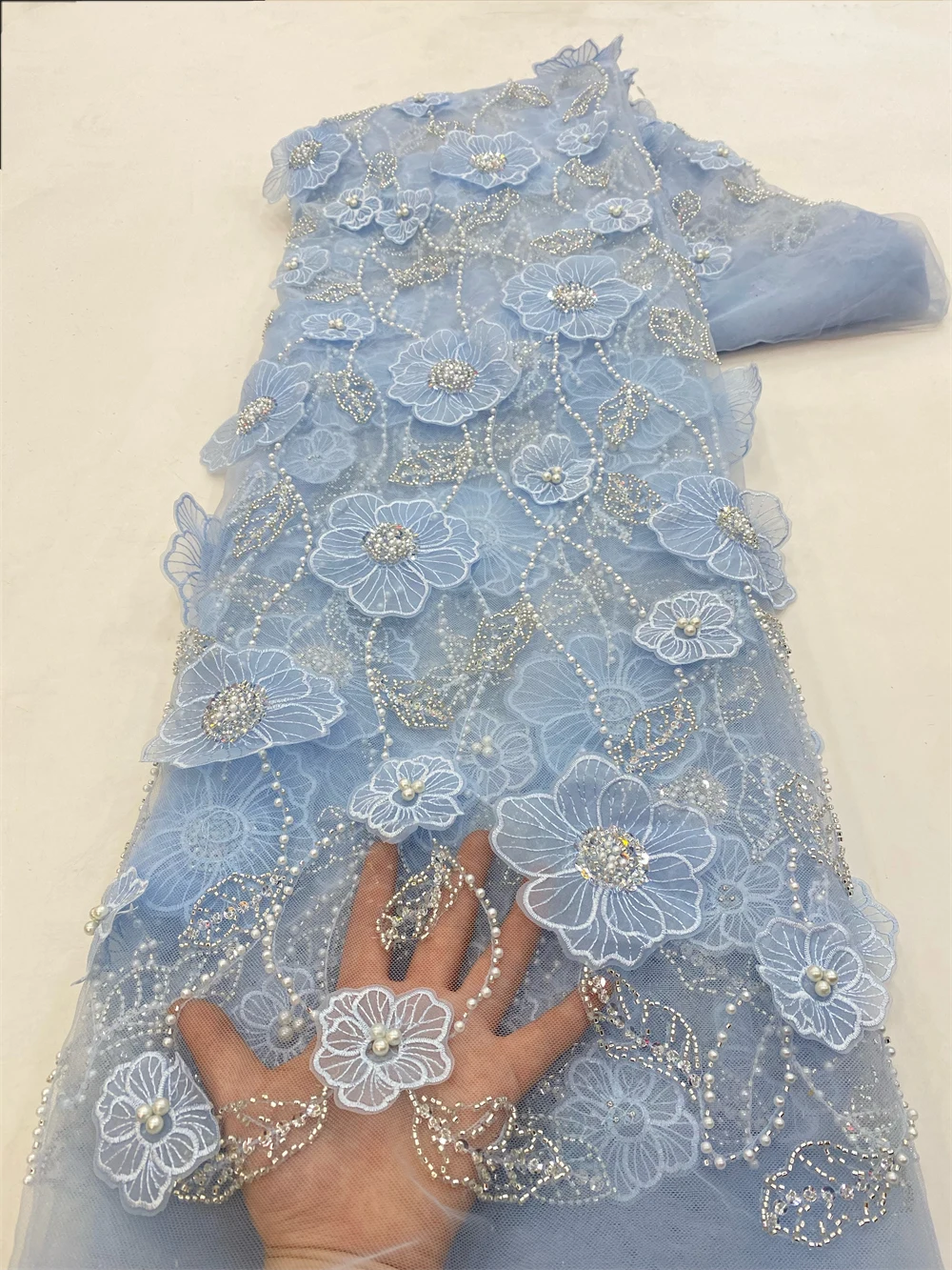 Nigerian Lace Fabric Sequins Embroidery Groom African Lace Bridal High Quality Beads French Tulle Lace Fabric Wedding Sew QF0901