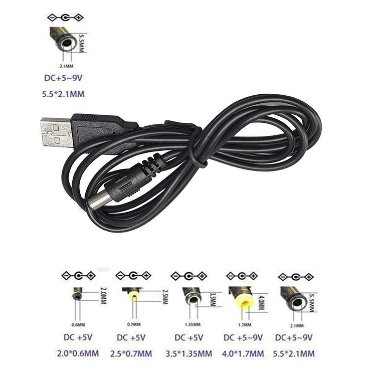 Cargador USB de 5V, Cable de alimentación USB a DC 5,5mm, enchufe/conector USB para reproductor MP3/MP4