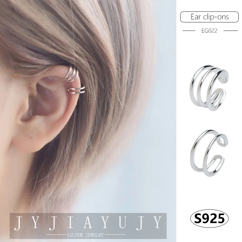 JYJIAYUJY 100% Sterling Silver S925 Ear Clip-Ons Earrings Two/Three Line Fashion Trendy Hypoallergenic Women Jewelry Gift EG022