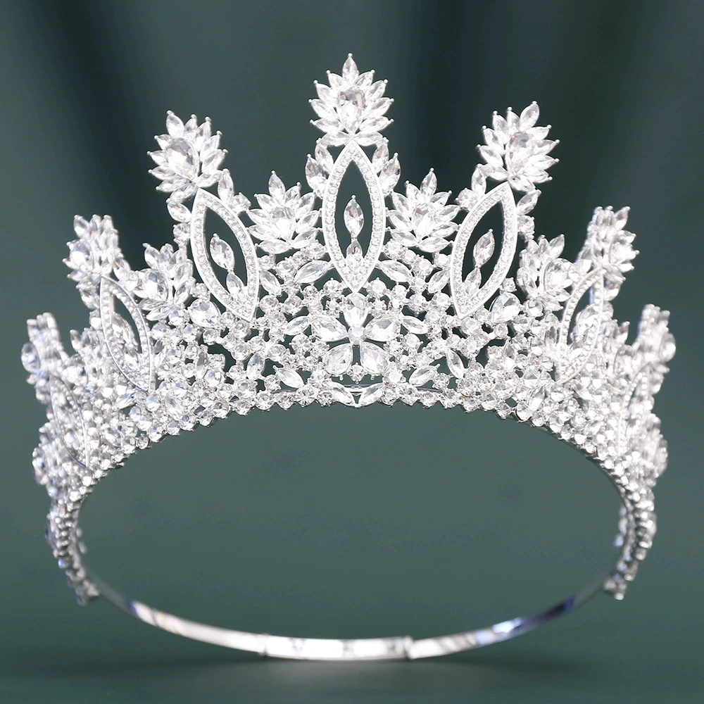 Luxury Red Crystal Queen Crown Flower Pageant Tiara Wedding Bridal Competition Headwear