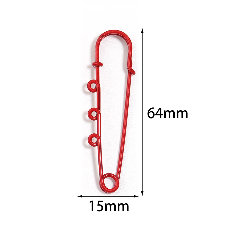 6pcs 64x15mm Safety Pins Brooch Blank Base Brooch Pins Colorful Metal 3 Rings Pins For DIY Jewelry Making Clothes Decor Supplies