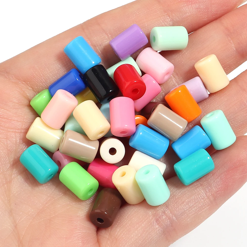 100/200pcs 6x9mm Solid Color Acrylic Cylinder Tube Beads Loose Spacer Beads For Jewelry Making DIY Bracelet Necklace Accessories