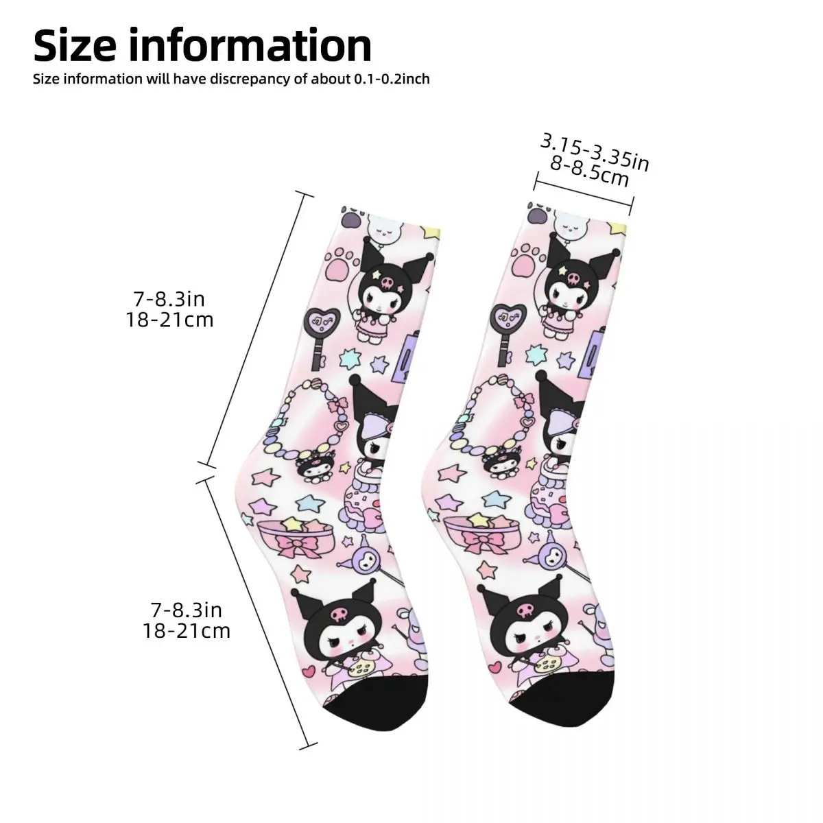 Unisex Harajuku Kuromi Futebol Meias, Meias longas do poliéster, Desenhos animados