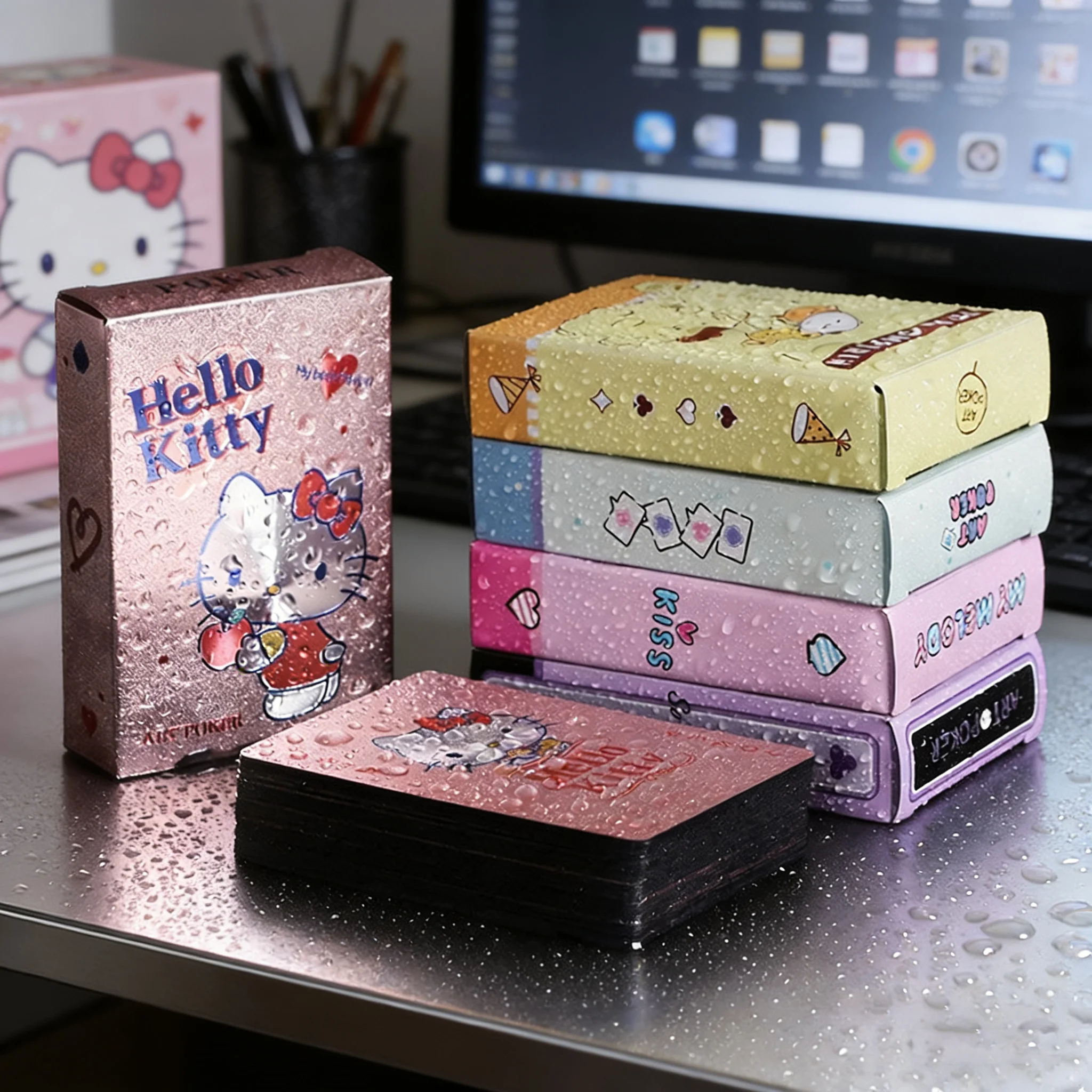 Sanrio Spielkarten Wasserdichte PVC-Pokerkarten Niedliche Cartoon-Figuren Kuromi My Melody Cinnamoroll Pochacco Pompom Purin Kinderkartenspiel