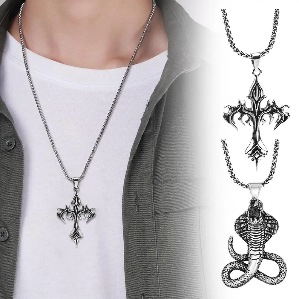 Punk Style Steel Stainless Steel Necklace Men's Vintage Flame Personality Pendant G5v1