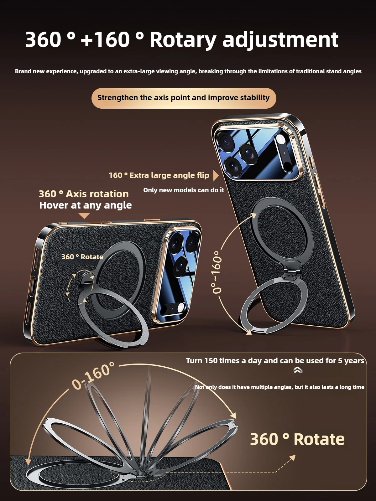 

【Full coverage of the lens】for iPhone 17 Pro Case Genuine Leather Magnetic Rotating Stand Case for iPhone17Pro Max 16Pro Max Air