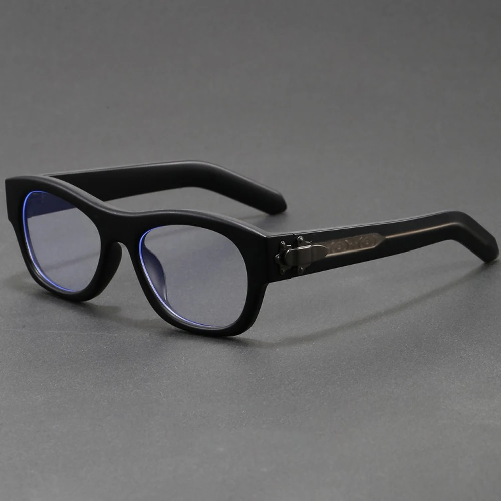 Luxuriöse Designer-Blaulichtfilter-Brille für Damen und Herren, Retro-Brille mit dickem ovalem Rahmen und Metallverschluss-Dekor, trendige Brillenmode