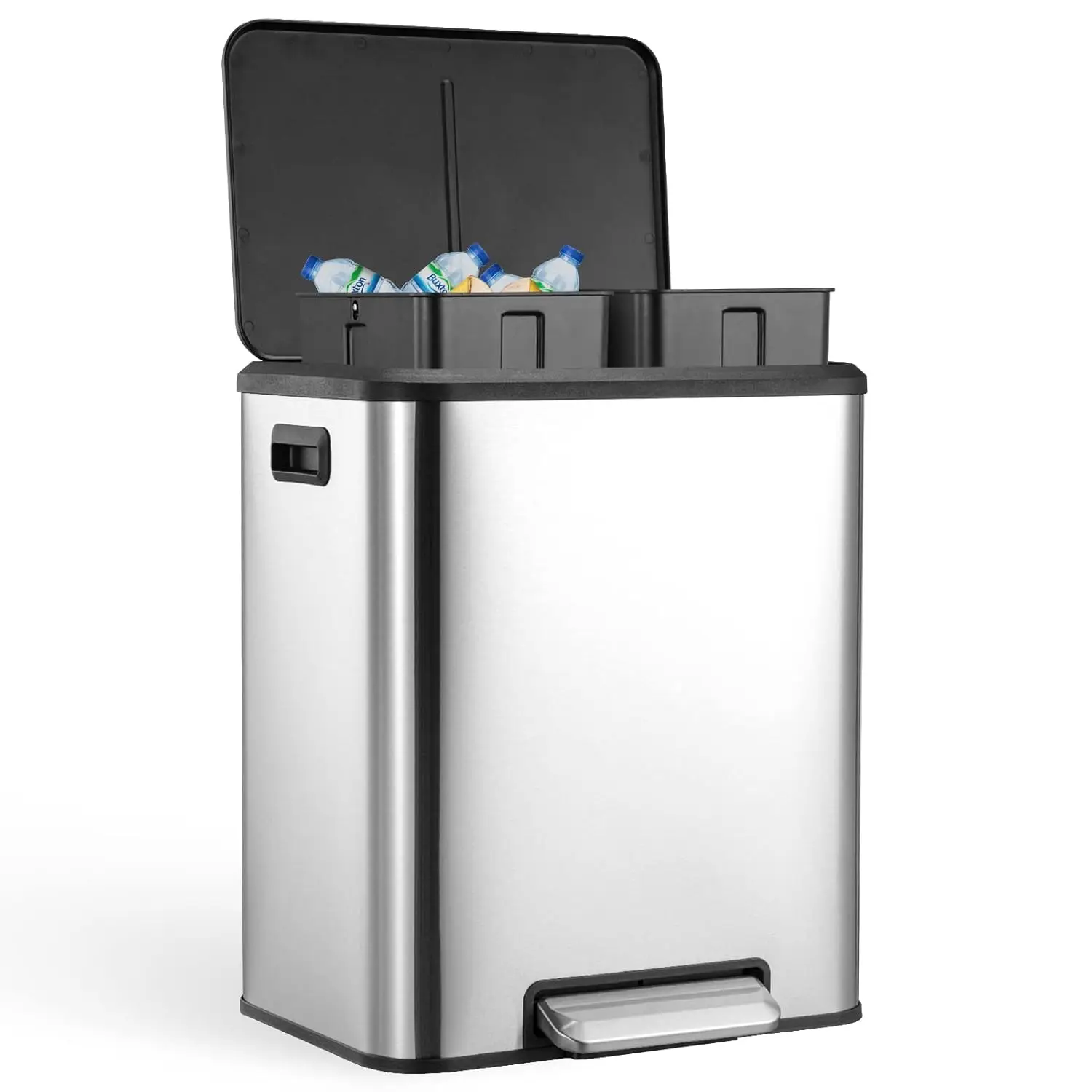 

Kitchen Dual Trash Can and Recycling Bin, 2 x 4 Gal SS Trash Can, 30 L Inner Bin and Soft Close Lid, Suitable for Home,