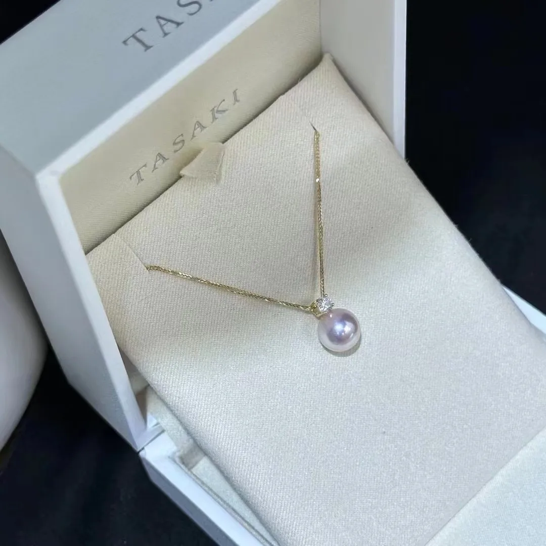 Natural Akoya Seawater Pearl Pendant Necklace, Queen Style Round Pearl with Intense Luster, Includes Silver Chain