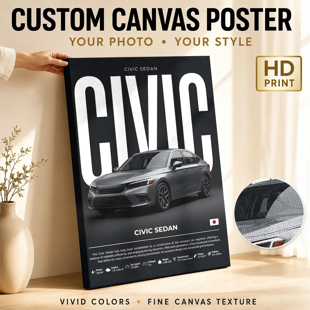 Japanese Civic Sedan Canvas Print Customized Photo Detailed Specifications Layout Wall Art For Living Room Motoring Fan Gift