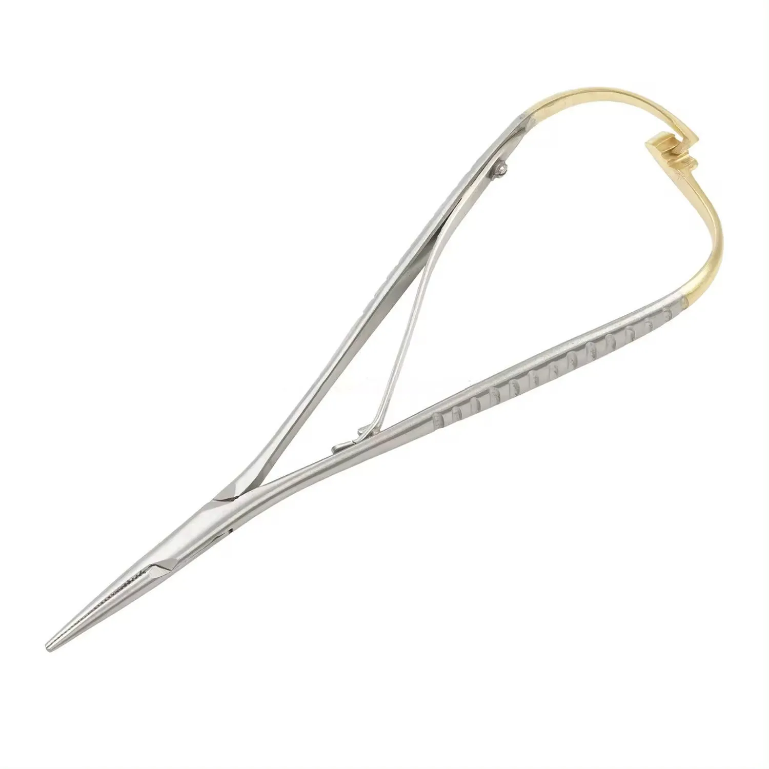 1Pcs 14Cm Dental Needle Holder Tweezers Stainless Steel Orthodontic Plier with Gold Handle Dental Surgical Tool Instrument