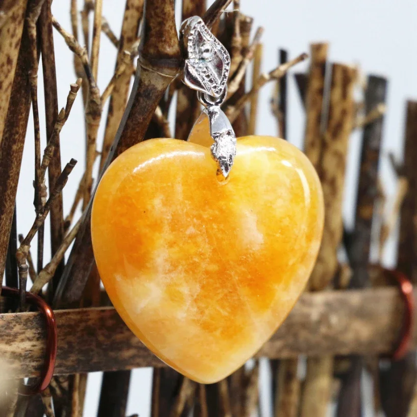 Bohemia style heart drop pendant yellow stone beads jades chalcedony charms women fit for diy chain necklace jewelry 25mm B1860