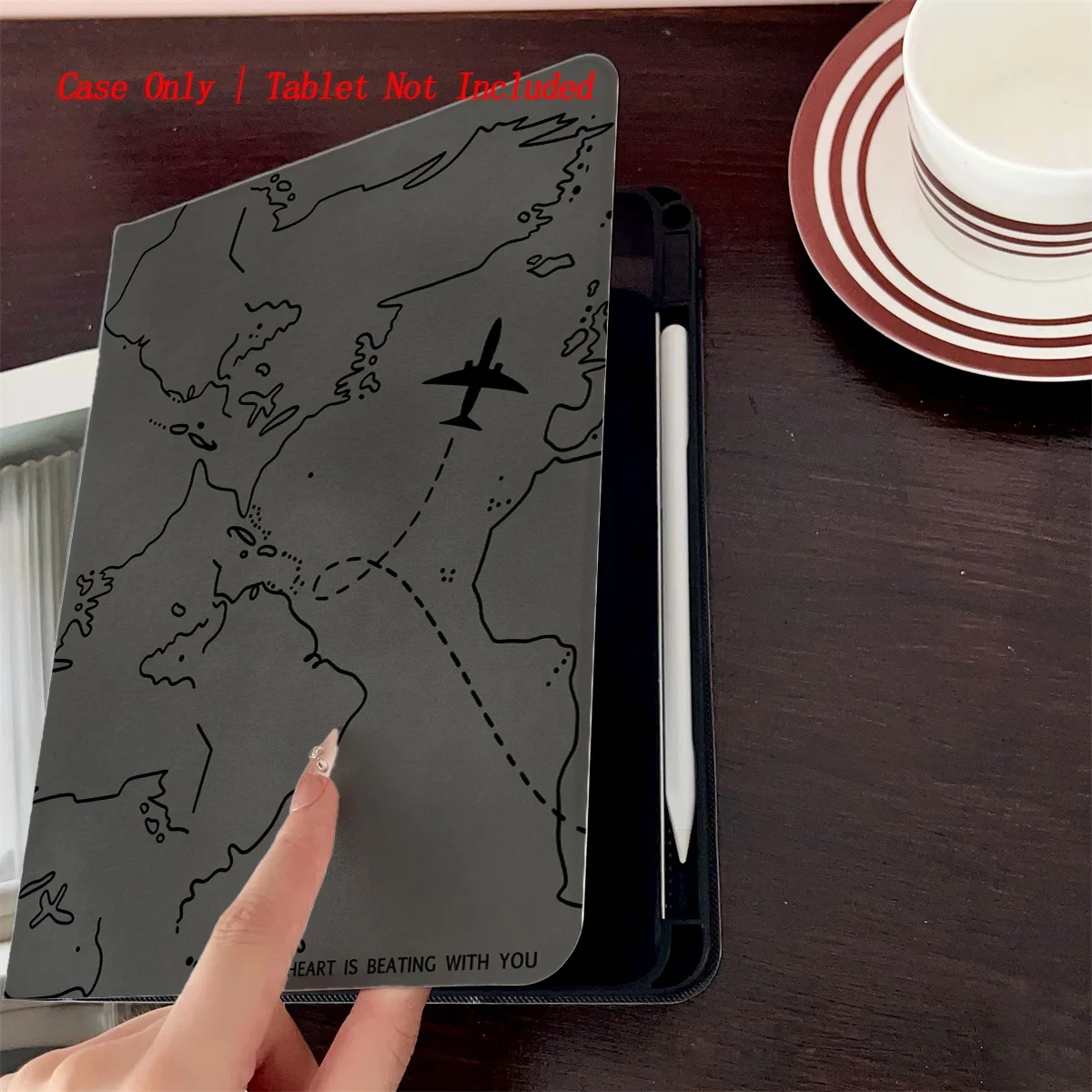 

Travel-Inspired Gray Map Pieces & Black Small Planes iPad Case for Mini 5/6/7 7.9/8.3 Shockproof Silicone Bumper with Stand