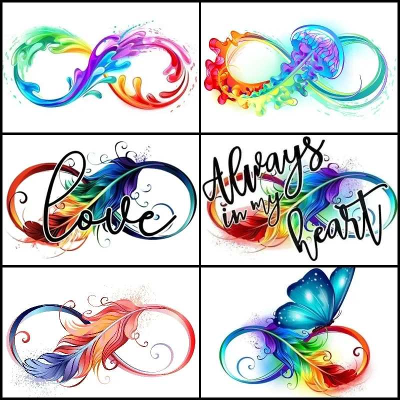 Infinity Symbol with Rainbow Feather Diamond Painting 5D Diamond Embroidery Mosaic Cross Stitch Set Picture Of Rhinestones Decor