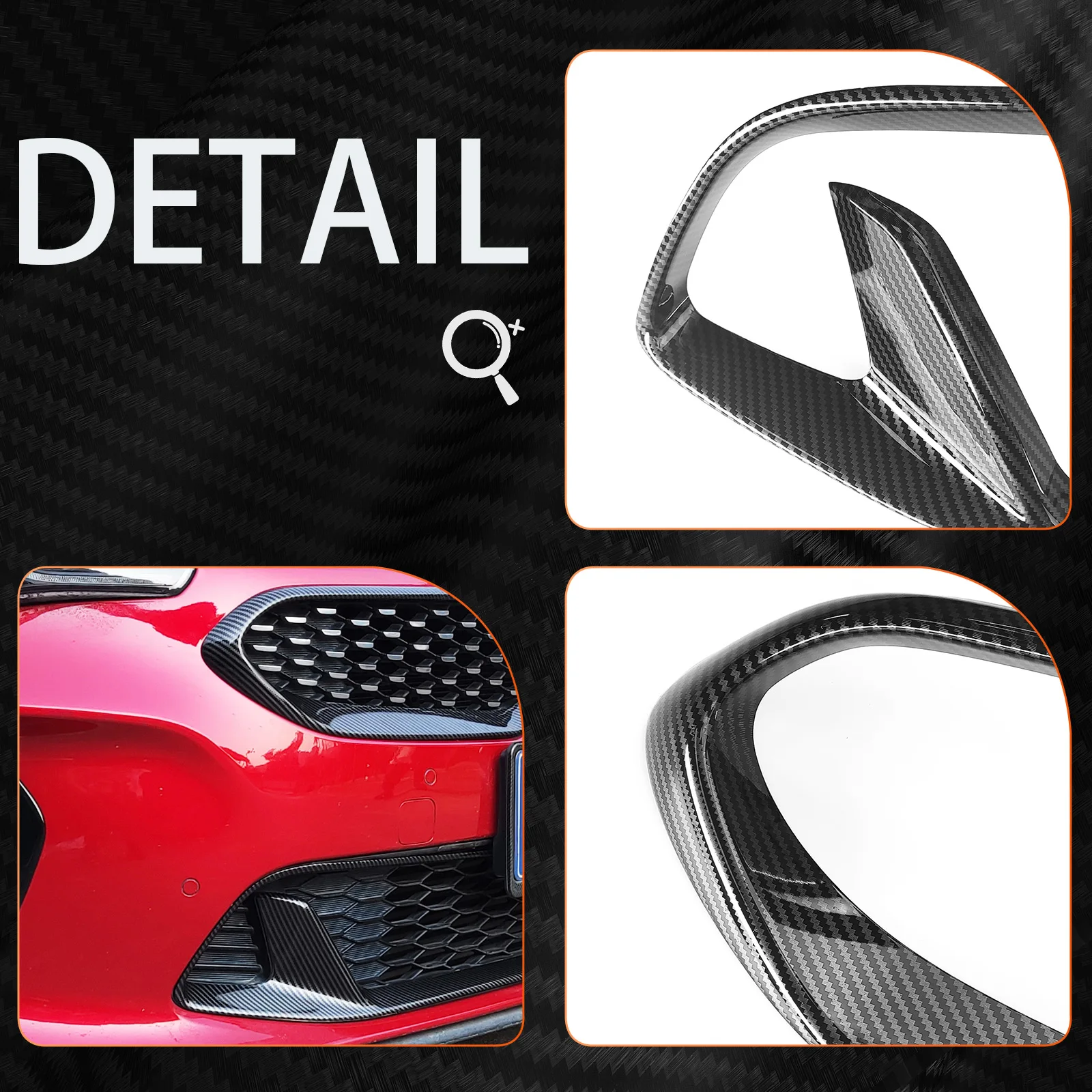Cool Design Carbon Fiber ABS Front Mesh Grill Cover Higher Lower Grille Bumper Covers Decoration For Kia Stinger 2018-2022