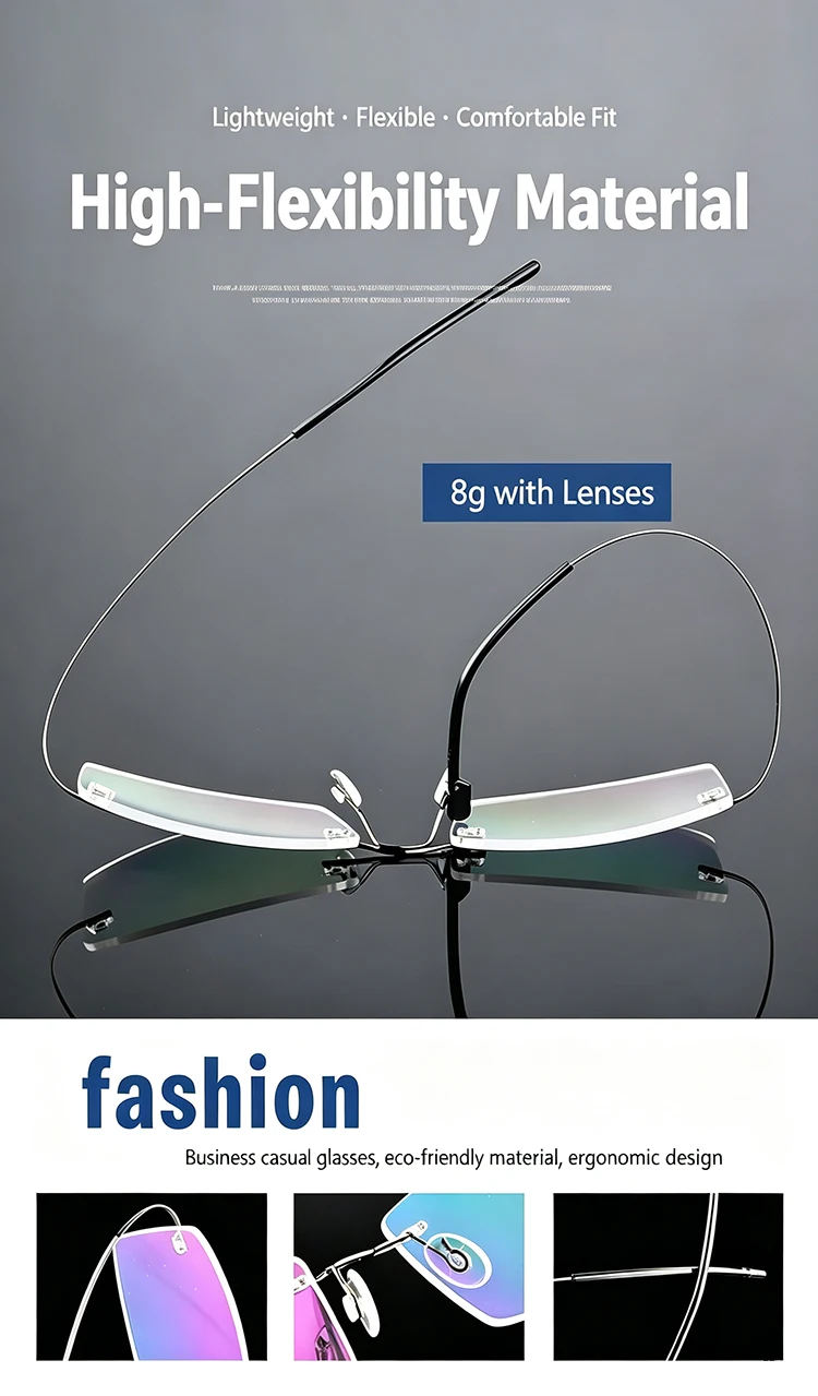 Randlose Ultraleichte Photochrome Myopie‑Brille Männer Titanlegierung Geschäftsbrille grau‑veränderliche Linsen – Detail 3