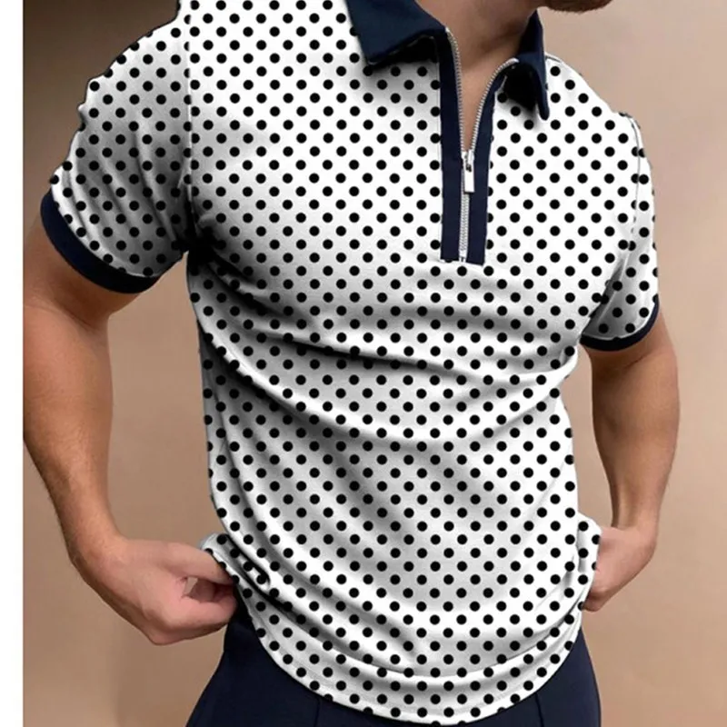 

Europe and the United States black plaid pattern polo shirt men's casual loose large size short-sleeved top high elastic T-shirt