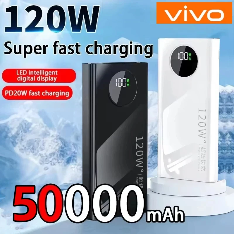 

Внешний аккумулятор VIVO 120W Power Bank с супербыстрой зарядкой, 50000 мАч, сверхбольшая емкость, для iPhone и Samsung