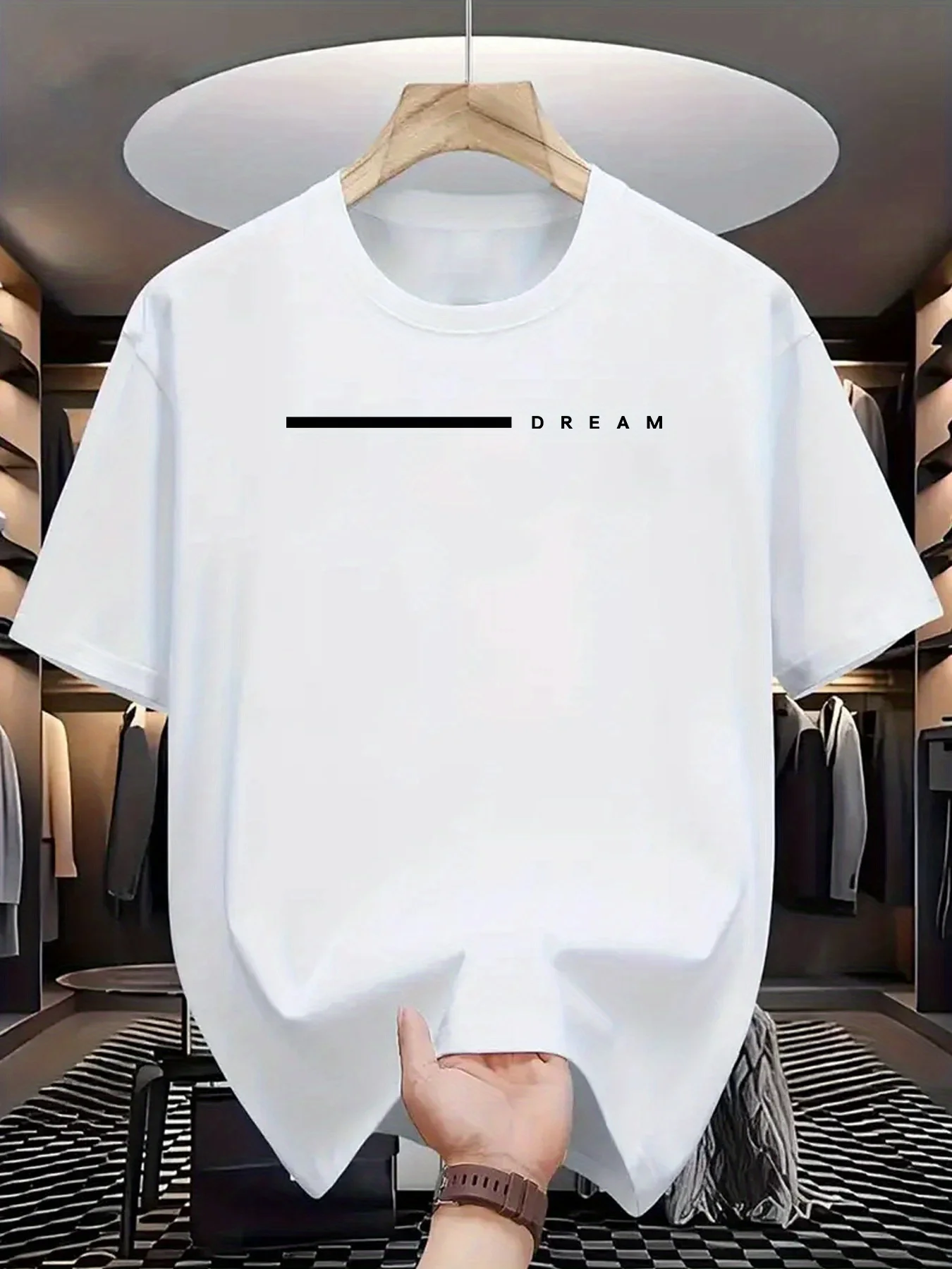 Men's summer 100 cotton fashionable casual loose plus size dream letter printed sports round neck short sleeved T-shirt top image 3