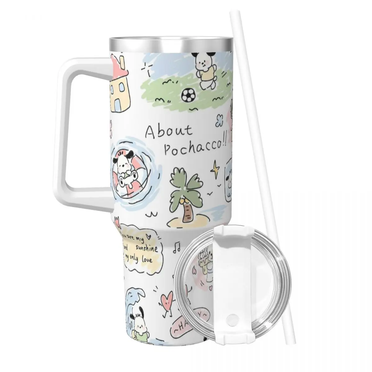 Stainless Steel Tumbler Pochacco Mugs Cup With Straws Travelist Hot Drinks Water Bottle Portable Large Coffee Mug