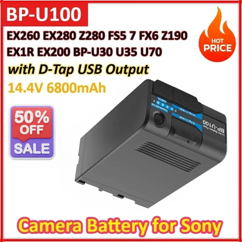 

BP-U100 14.4V 6800mAh Camera Battery for Sony EX280 EX260 Z280 FS5 7 FX6 Z190 EX200 EX1R BP-U30 U35 U70 with D-Tap USB Output