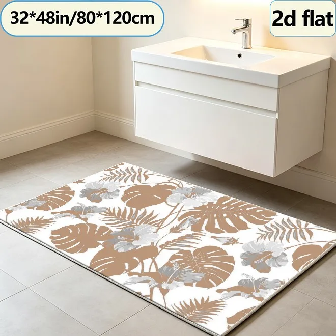 Neutral Tropical Monstera Hibiscus Leaf carpet flooring, Retro Botanical Area Rug for Living Room Bedroom Household Floor Decor view 6