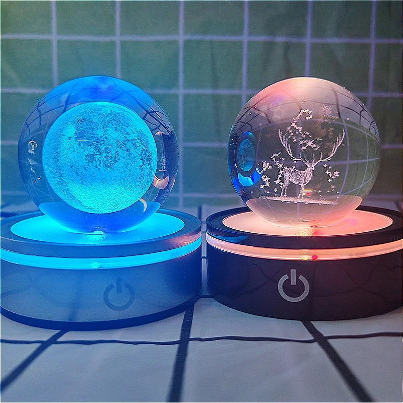 3D Crystal Globe Laser Carved Crystal Ball with Ball Stand Decorative Spheres Galaxy Solar System Birthday Gift Ornaments