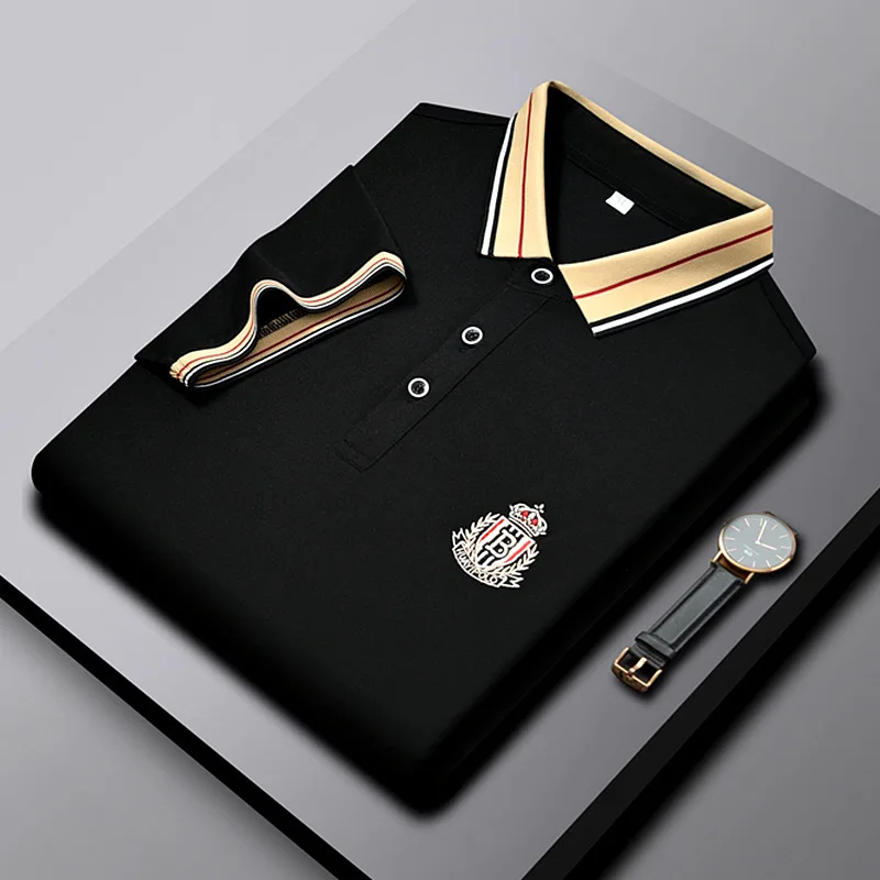 

Summer Ice Silk Breathable Short sleeve T-shirt Men High end Brand Embroidered lapel Top Business Leisure Fashion POLO Shirt