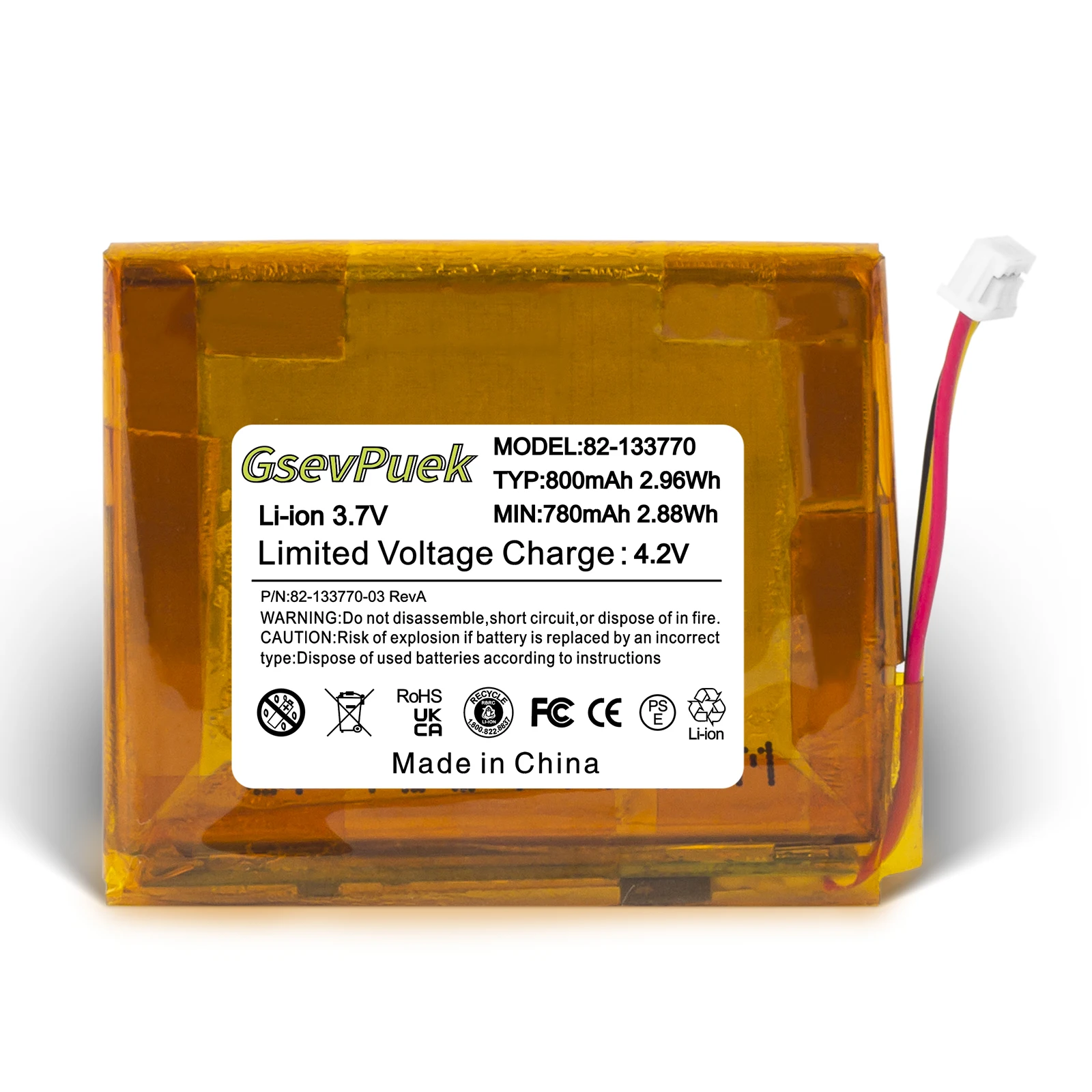 Replacement Battery for Zebra CS3070/CS3300 Scanner | 800mAh 3.7V | Model 82-133770-03 / 82-133770-01