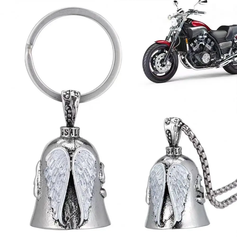 Motorcycle Bell Keychain Road Spirit Guardian Angel Wings Bell Keychain Men's Biker Necklace Trend Jewelry Lucky Bell Pendant