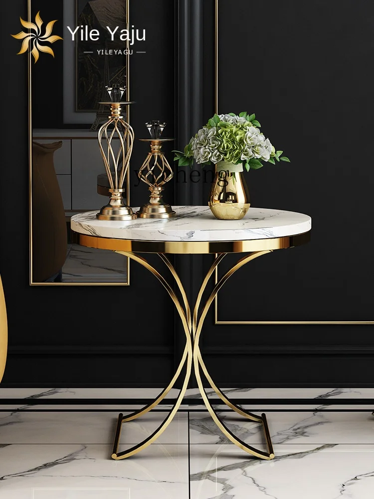 ZC Simple Post-Modern Marble Sofa Side Table Gold-Plated Corner Table Household round Tea Table Small Square Table