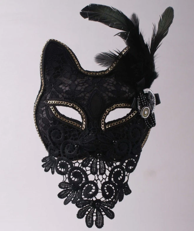 Black 3mask - Mysterious cat party mask -Masquerade mask - Halloween cat mask - Gothic mask - Luxury Venetian mask