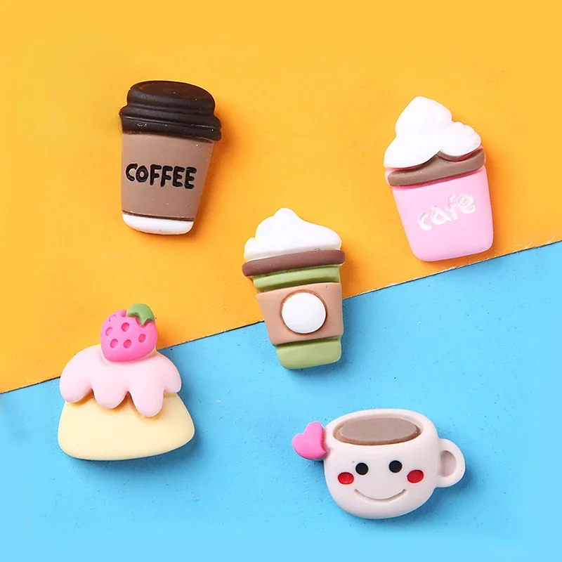 10pcs Cartoon Kawaii Resin Coffee Diy Accessories Flat Back Embellishments Miniatures Flatback Charm