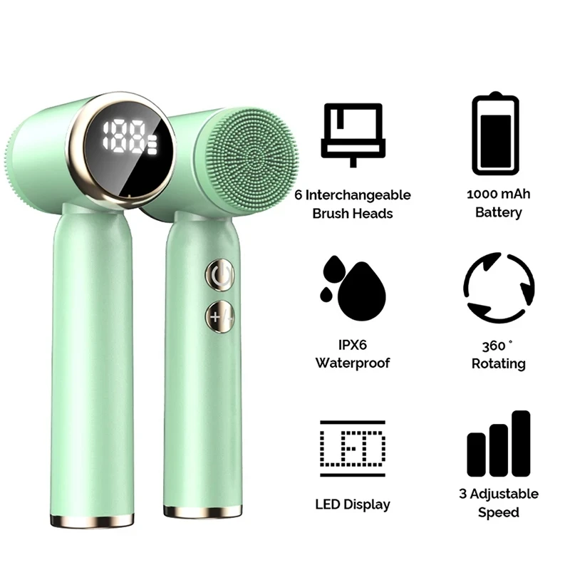 6-in-1 Ultrasonic Electric Face Cleansing Brush Compress Therapy Facial Exfoliator Pore Cleanser Blackhead Remover Household Use