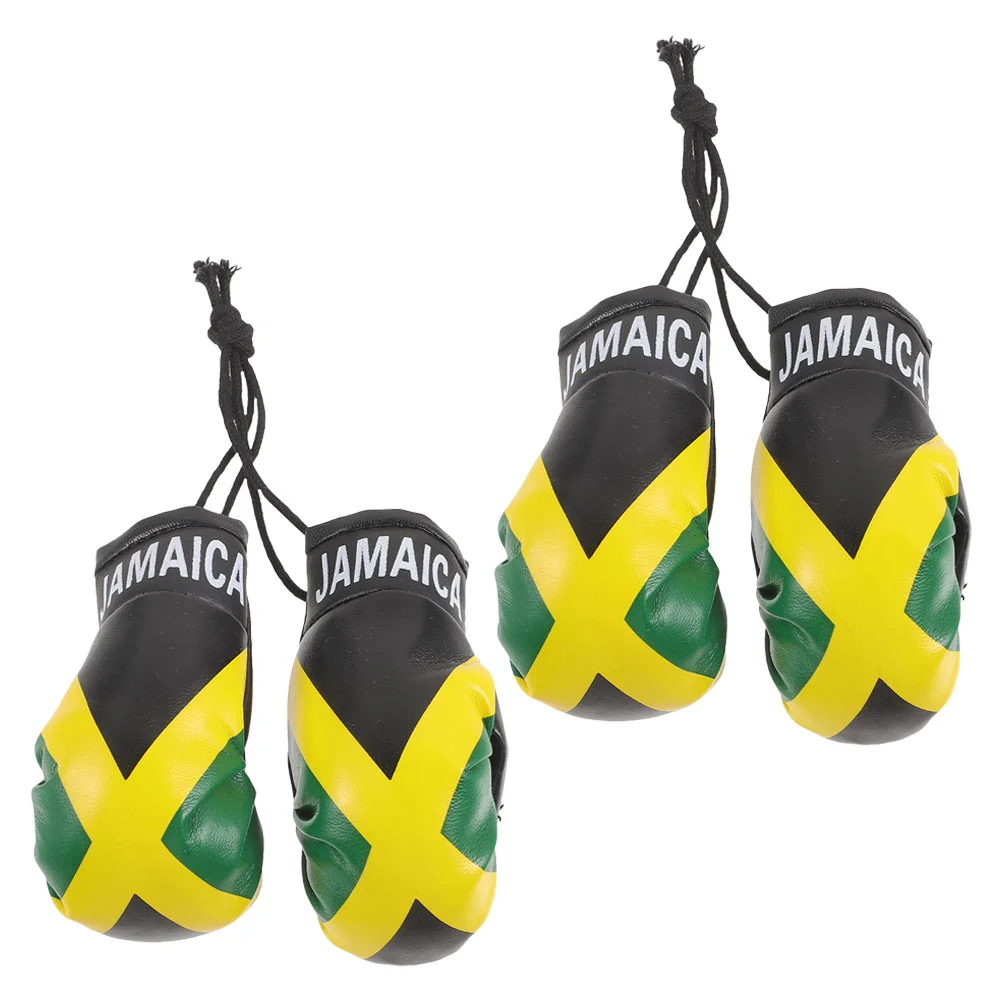 

2 Pairs Boxing Glove Pendant Christmas Decoration Jamaican Flag for Car Charm Pvc Accessories Mini Funny Holding Hands Gloves