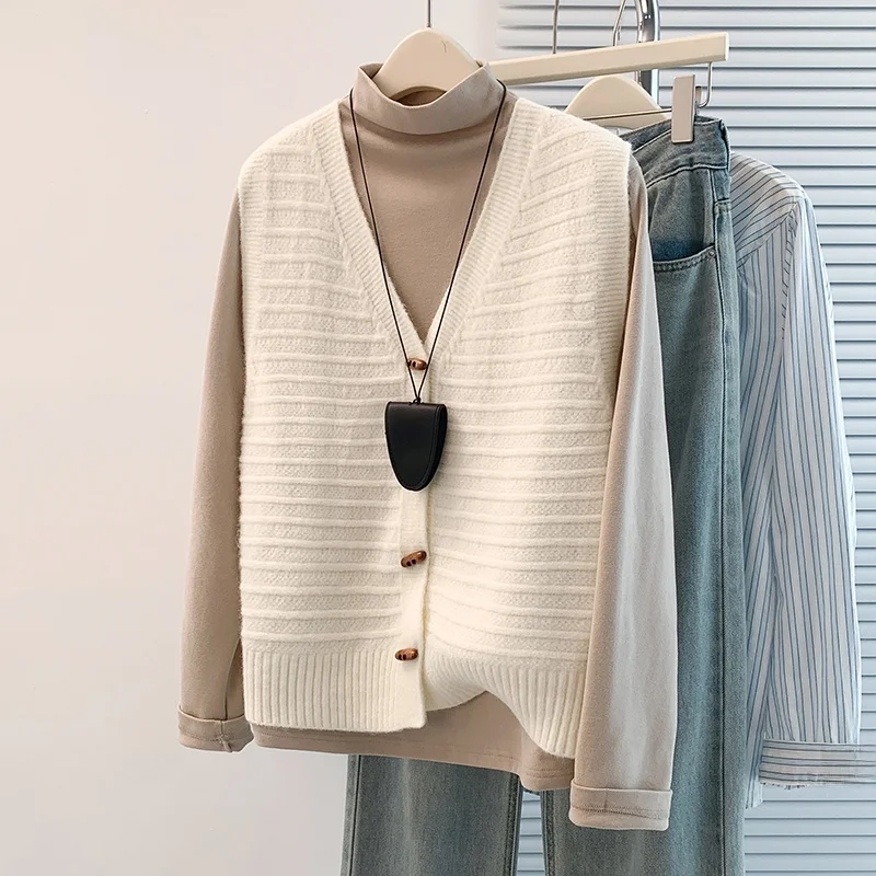 

Women's Knitted ort Sve V-Ne Cardigan Vest Faion Outerwear Polyester Fiber Single Button Closure Color