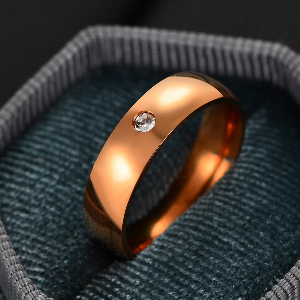 خاتم عصري من الفولاذ المقاوم للصدأ مع حجر تشيكوسلوفاكيا صغير - شريط ناعم متعدد الألوان لا يسبب الحساسية للارتداء اليومي والهدايا #6