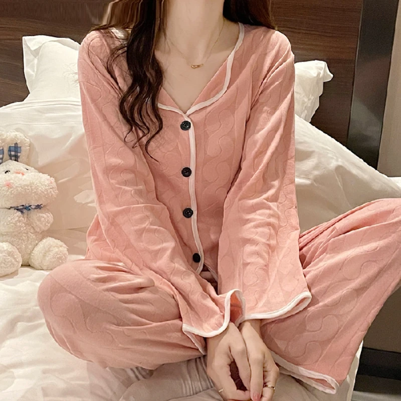 Winter Warm Women Pyjamas Set Femme Ruffle Pajama Comfortable Simple Sleepwear Loose Pajama Homewear