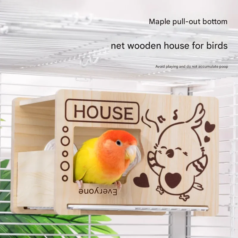 

parrot bird's nest wooden house can pull bottom net tiger skin peony black wind bird's nest drawer wooden nest toys